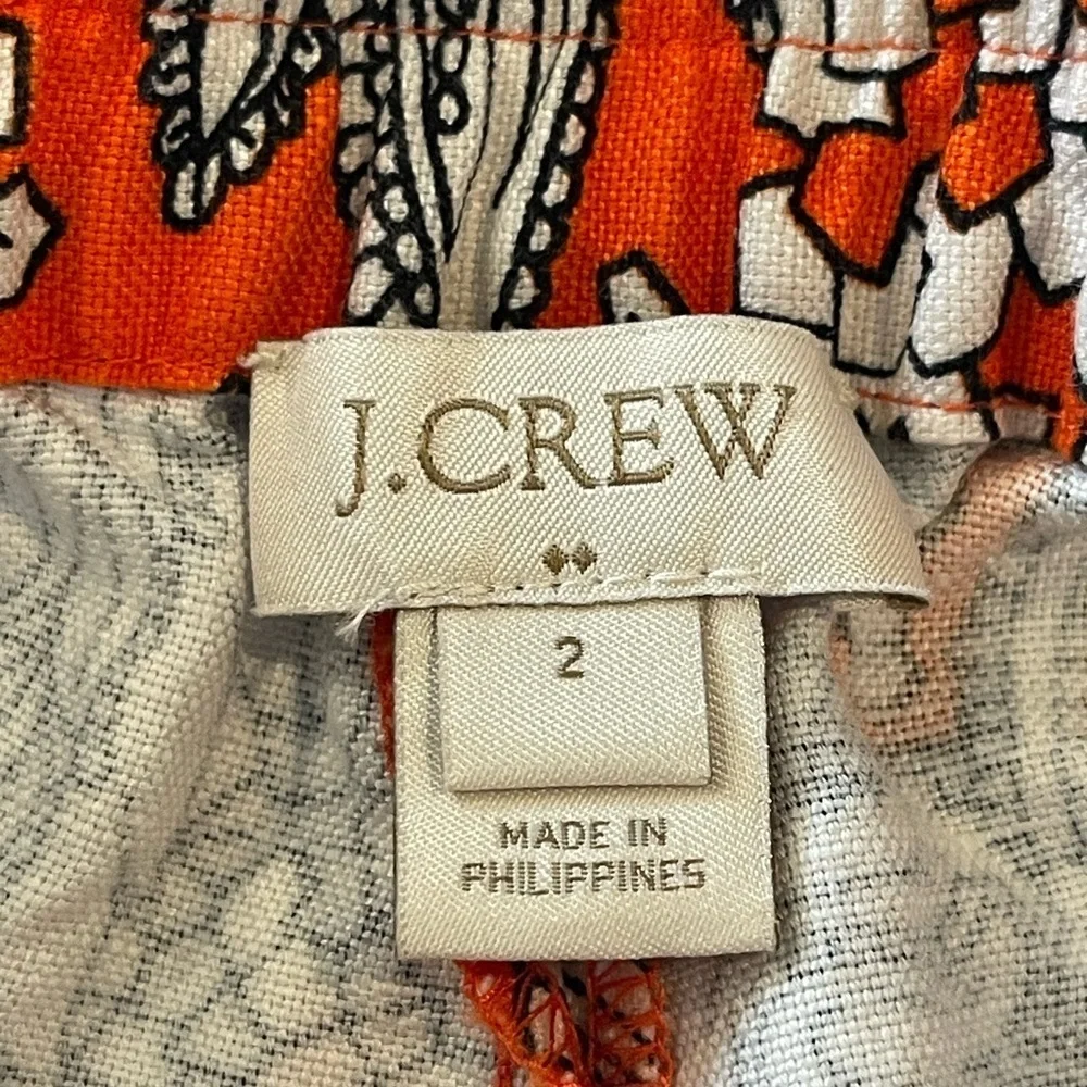 J. Crew Linen Blend Orange/White/Black Paisley Women's Shorts, 3” Inseam, Size 2